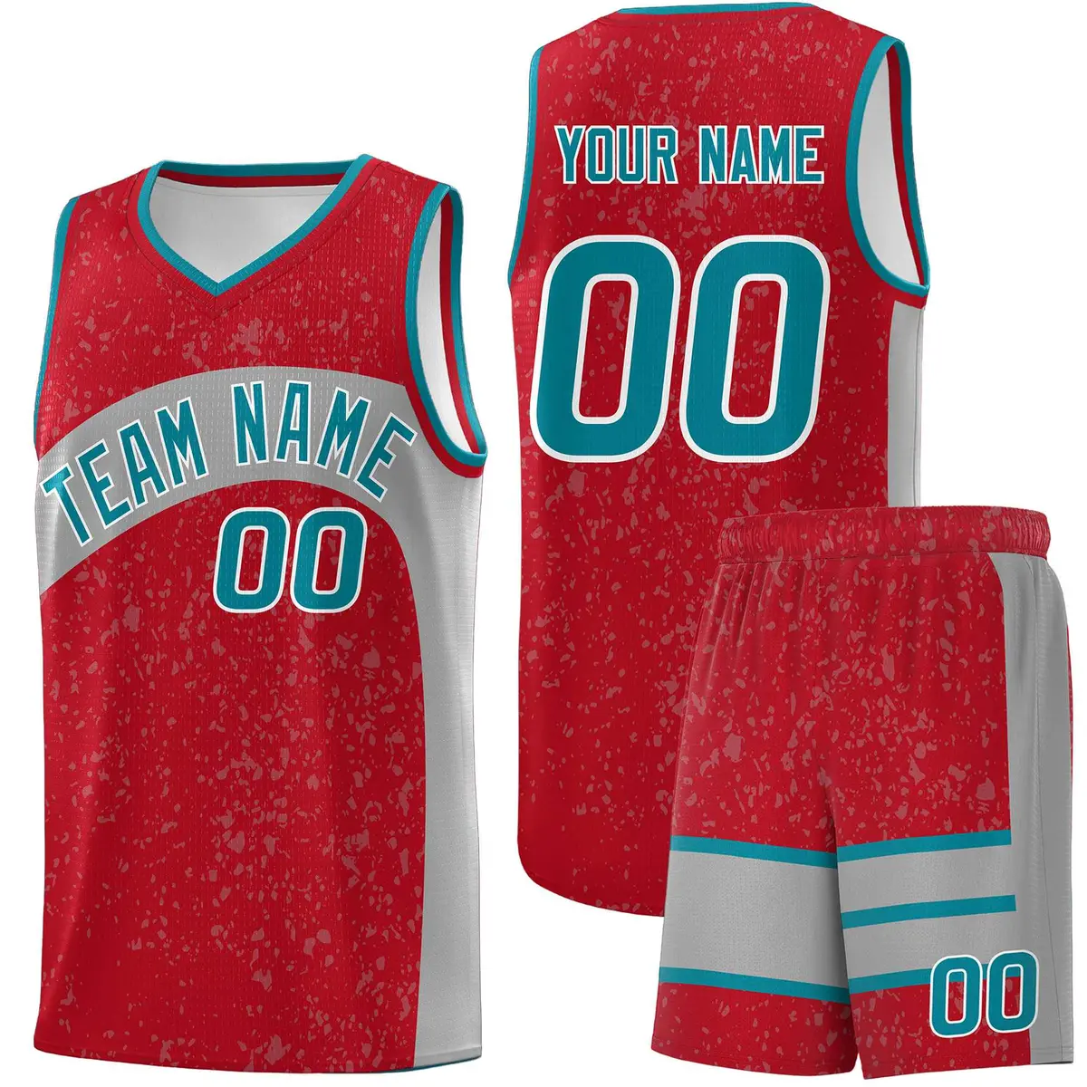 Red Light Gray Dot Graffiti Irregular Pattern Basketball Jersey