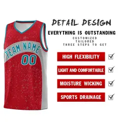 Red Light Gray Dot Graffiti Irregular Pattern Basketball Jersey 2