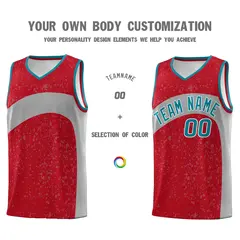 Red Light Gray Dot Graffiti Irregular Pattern Basketball Jersey 3