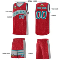 Red Light Gray Dot Graffiti Irregular Pattern Basketball Jersey 5