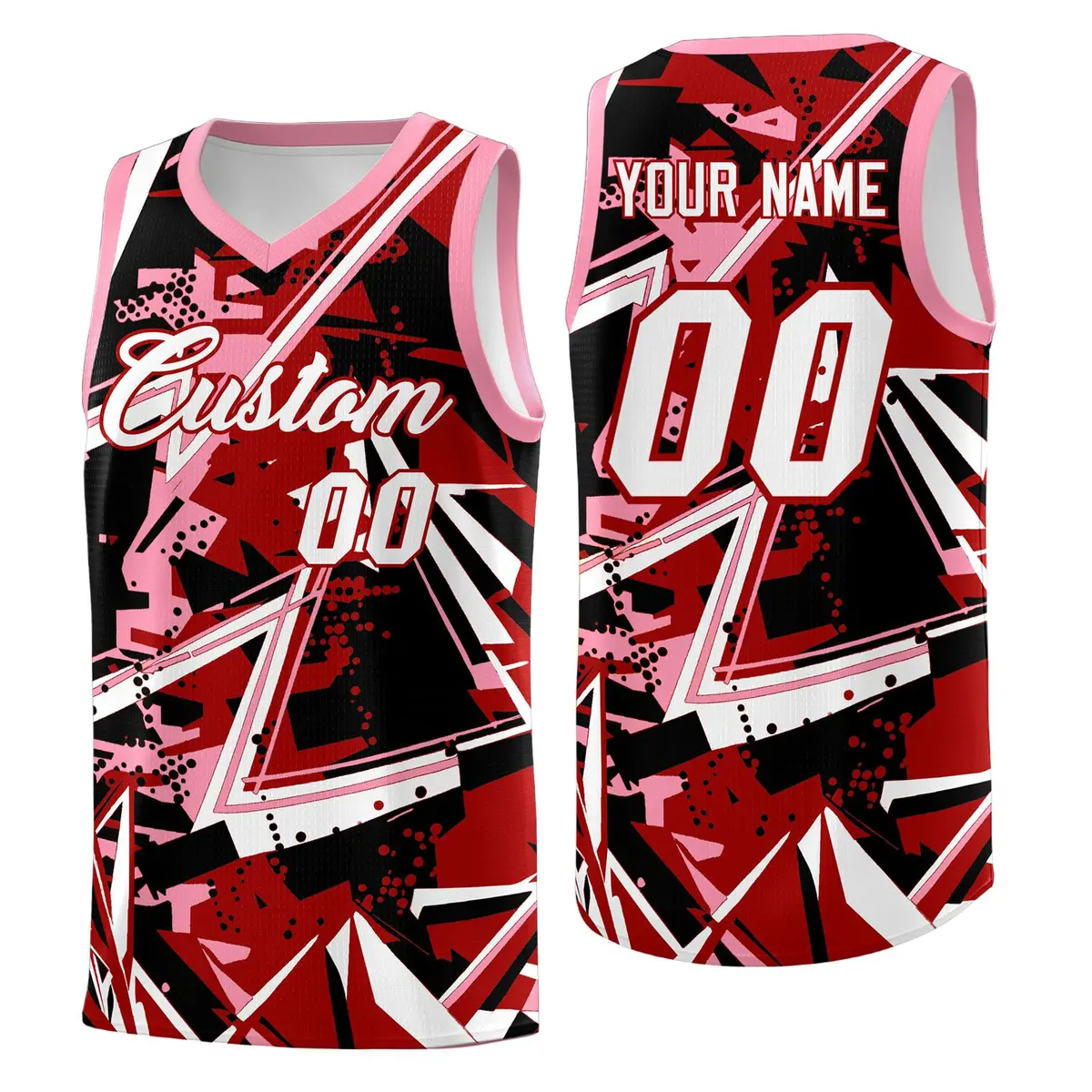 Red Light Pink Abstract Graffiti Wrinkle-Resistant Basketball Jersey