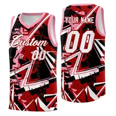 Red Light Pink Abstract Graffiti Wrinkle-Resistant Basketball Jersey 1