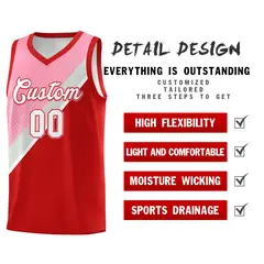 Red Light Pink Gray Diagonal Stripes Color Block Basketball Jersey 2