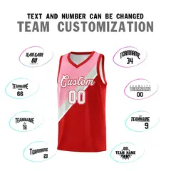 Red Light Pink Gray Diagonal Stripes Color Block Basketball Jersey 4