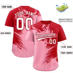 Red Light Pink Ink Pattern Authentic Baseball Jersey 2