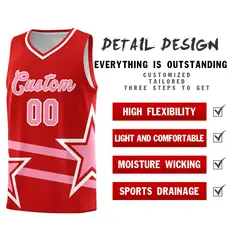 Red Light Pink Star Pattern Double Lines Basketball Kits 2