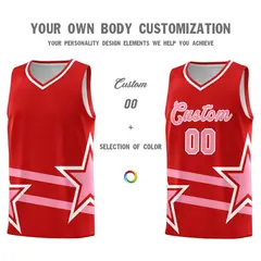 Red Light Pink Star Pattern Double Lines Basketball Kits 3
