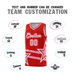 Red Light Pink Star Pattern Double Lines Basketball Kits 4