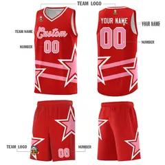 Red Light Pink Star Pattern Double Lines Basketball Kits 5