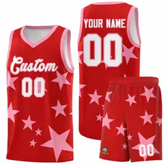 Red Light Pink Star Print Graffiti Basketball Jersey Sets 1