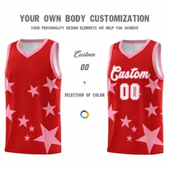 Red Light Pink Star Print Graffiti Basketball Jersey Sets 3