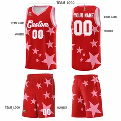 Red Light Pink Star Print Graffiti Basketball Jersey Sets 5