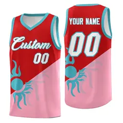 Red Light Pink Sunburst Two Tone Uniform Basketball Jersey 1