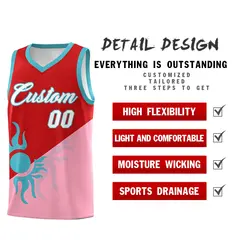 Red Light Pink Sunburst Two Tone Uniform Basketball Jersey 3