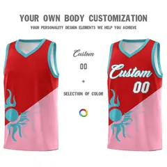 Red Light Pink Sunburst Two Tone Uniform Basketball Jersey 4