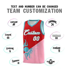Red Light Pink Sunburst Two Tone Uniform Basketball Jersey 5