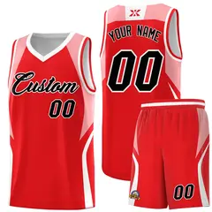 Red Light Pink White Color Block Basketball Jersey 1