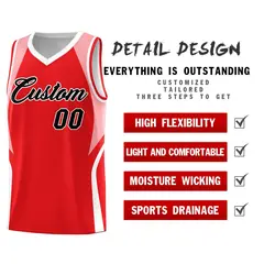 Red Light Pink White Color Block Basketball Jersey 2