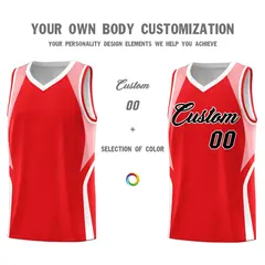 Red Light Pink White Color Block Basketball Jersey 3
