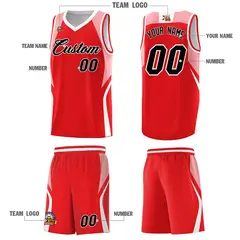 Red Light Pink White Color Block Basketball Jersey 5
