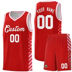 Red Light Pink White Diamond Stripe Side Basketball Jersey 1