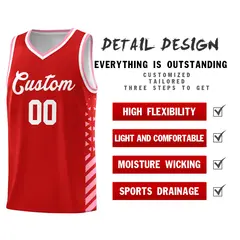 Red Light Pink White Diamond Stripe Side Basketball Jersey 2