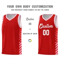 Red Light Pink White Diamond Stripe Side Basketball Jersey 3