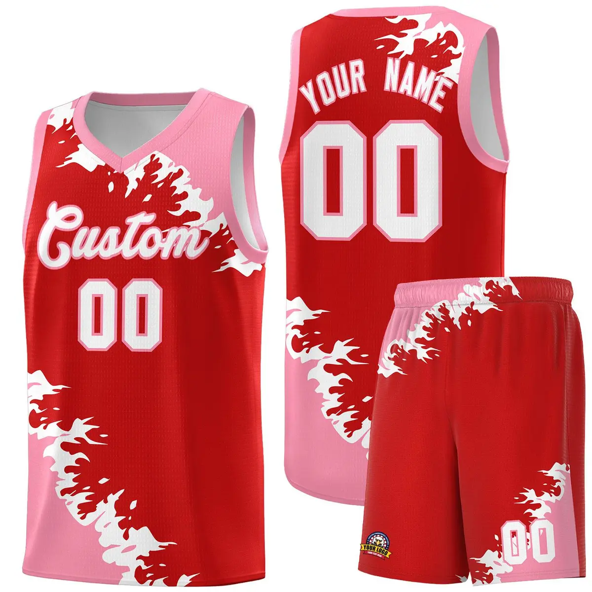 Red Light Pink-White Sparkle Print Basketball Kits