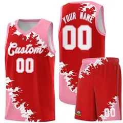 Red Light Pink-White Sparkle Print Basketball Kits 1