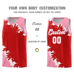 Red Light Pink-White Sparkle Print Basketball Kits 3