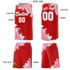 Red Light Pink-White Sparkle Print Basketball Kits 5