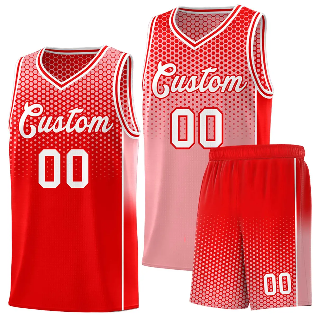Red Light Red Dot Pattern Side Gradient Reversible Basketball Jersey Kits