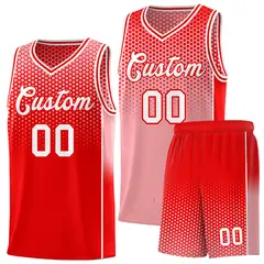 Red Light Red Dot Pattern Side Gradient Reversible Basketball Jersey Kits 1