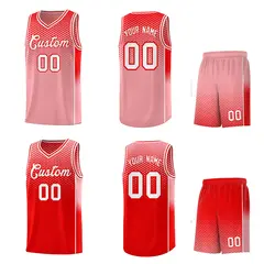 Red Light Red Dot Pattern Side Gradient Reversible Basketball Jersey Kits 2