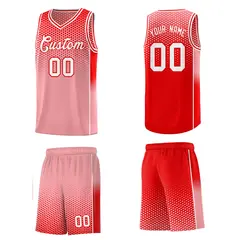 Red Light Red Dot Pattern Side Gradient Reversible Basketball Jersey Kits 5