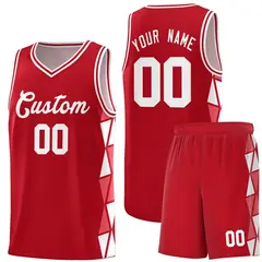 Red Light Red-White Side Triangle Splicing Basketball Jersey