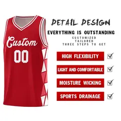 Red Light Red-White Side Triangle Splicing Basketball Jersey 4