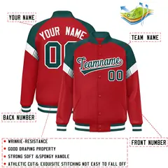 Red Midnight Green-White Color Block Varsity Letterman Jacket 2
