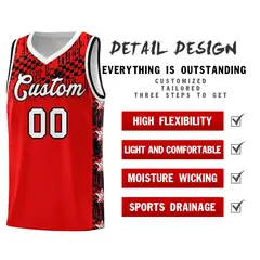 Red Mosaic Stars Basketball Uniform Jersey 2