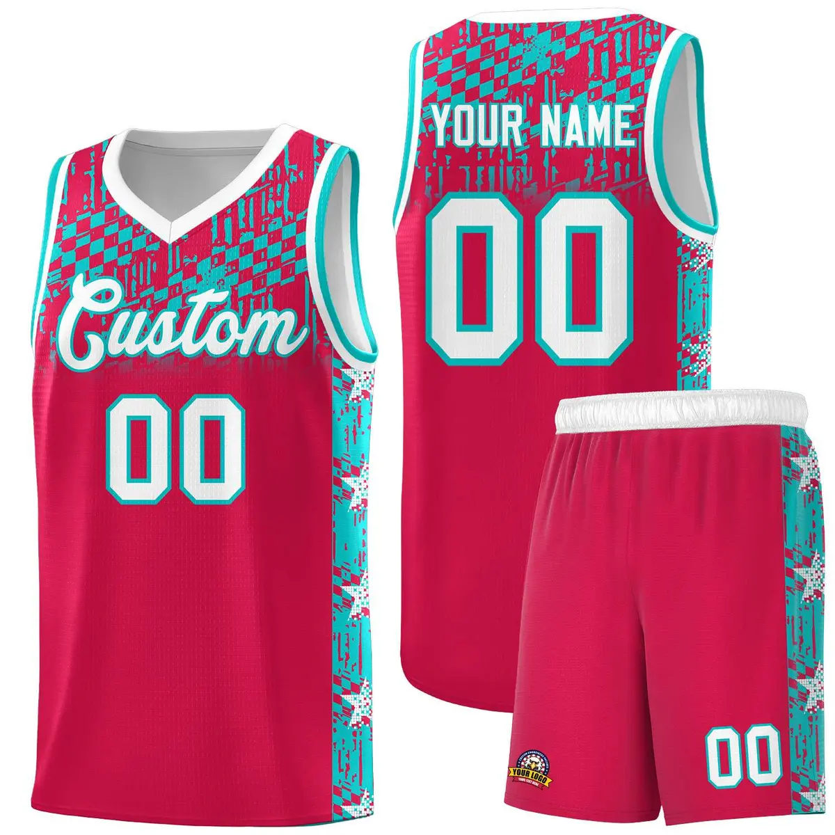Red Mosaic Stars Basketball Uniform Jersey