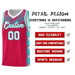 Red Mosaic Stars Basketball Uniform Jersey 2
