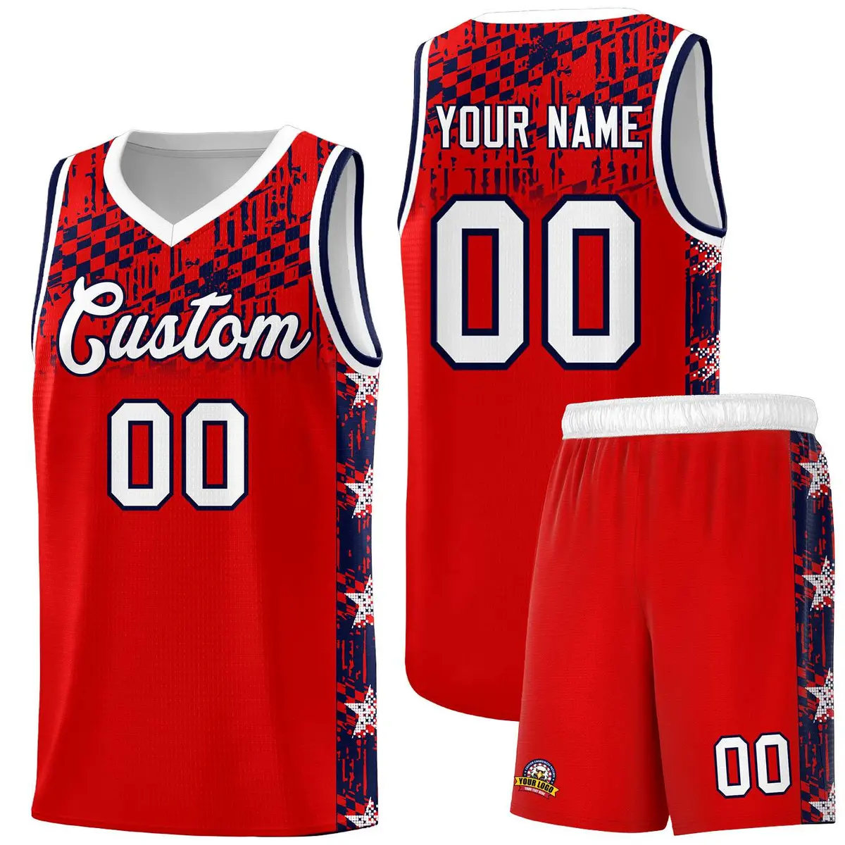 Red Mosaic Stars Basketball Uniform Jersey