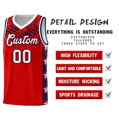 Red Mosaic Stars Basketball Uniform Jersey 2