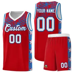 Red Mosaic Stars Basketball Uniform Jersey 1