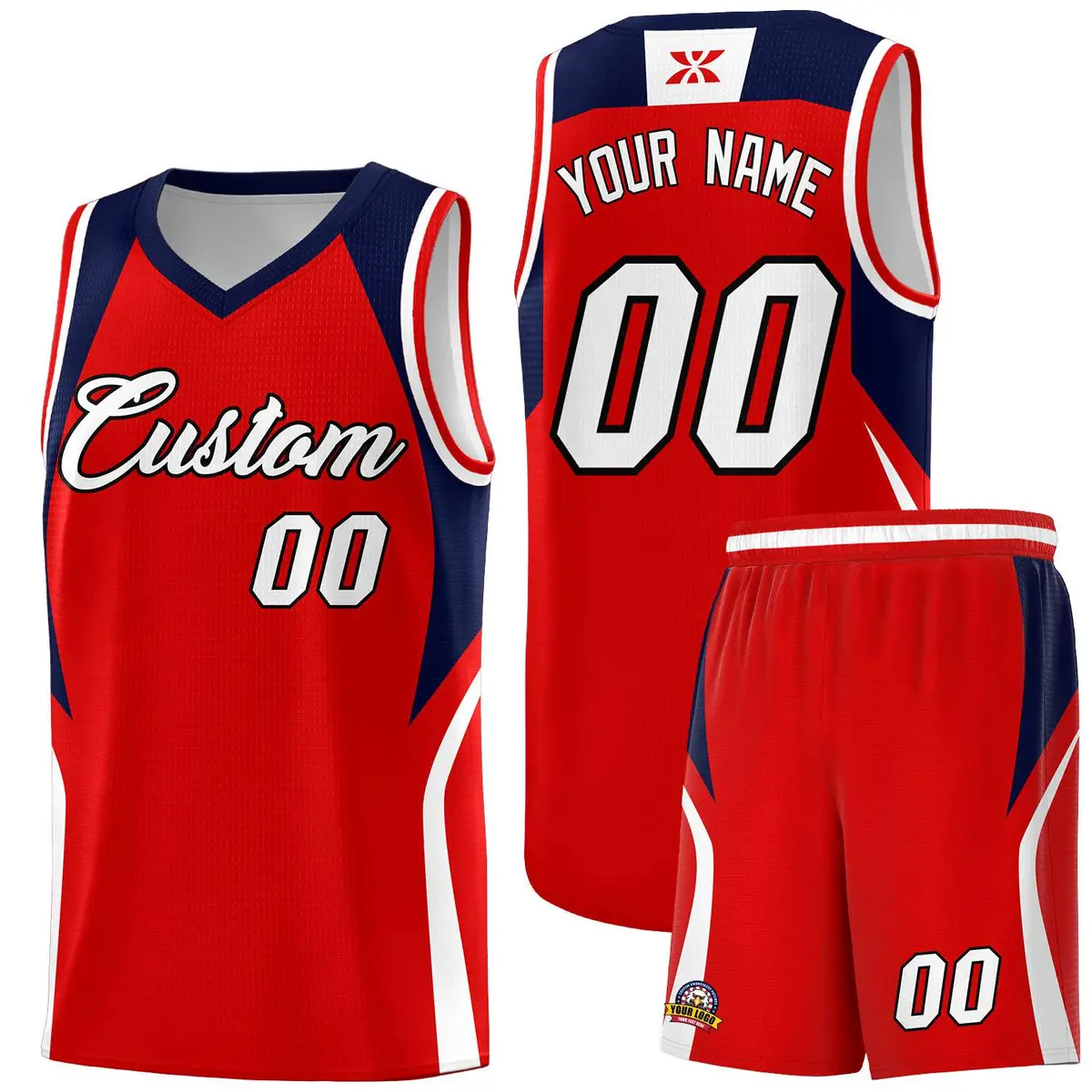 Red Navy and White Color Block Basketball Uniform Jersey