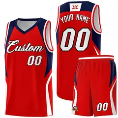 Red Navy and White Color Block Basketball Uniform Jersey