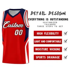 Red Navy and White Color Block Basketball Uniform Jersey 2
