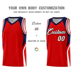 Red Navy and White Color Block Basketball Uniform Jersey 3