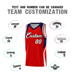 Red Navy and White Color Block Basketball Uniform Jersey 4