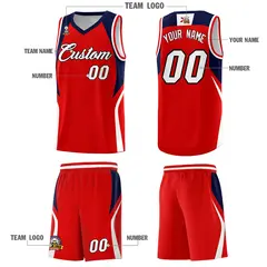 Red Navy and White Color Block Basketball Uniform Jersey 5